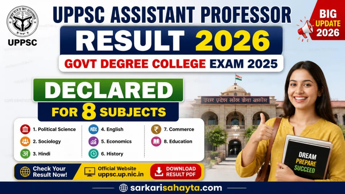 UPPSC Assistant Professor Result 2026 – Govt Degree College Exam 2025 Declared for 8 Subjects