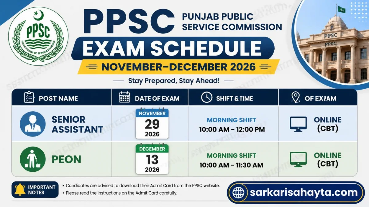 PPSC Exam Schedule November–December 2026 – Senior Assistant & Peon