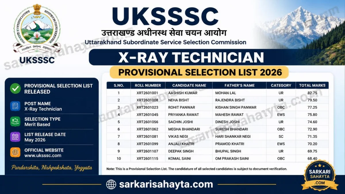 UKSSSC X‑Ray Technician Provisional Selection List 2026