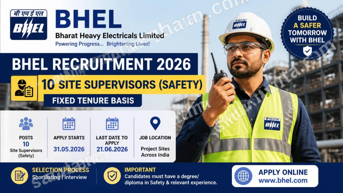 BHEL Recruitment 2026: Apply for 10 Site Supervisors (Safety) – Fixed Tenure Basis
