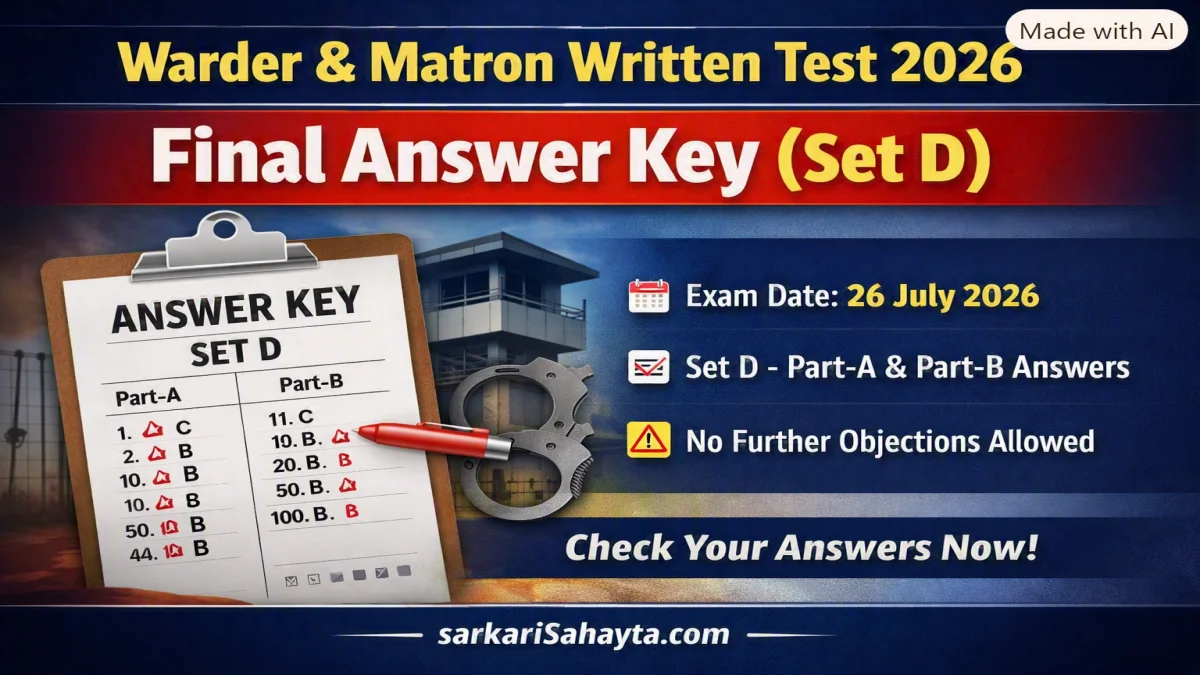 Warder & Matron Written Test 2026 – Final Answer Key (Set D)