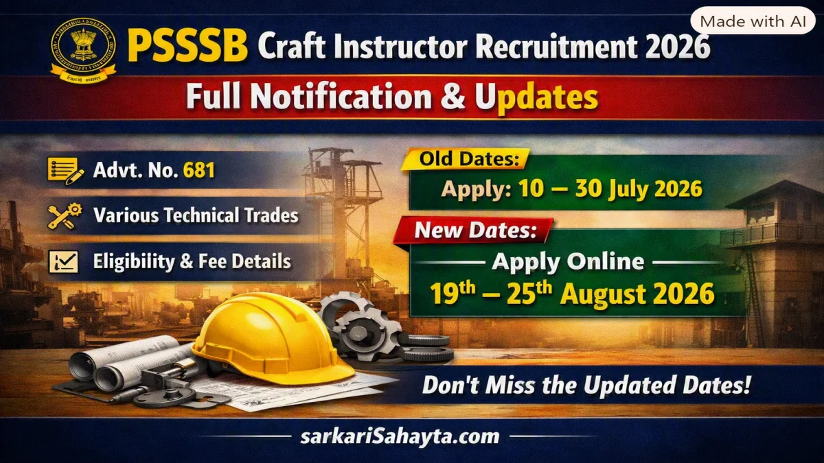 PSSSB Craft Instructor Recruitment 2026 – Full Notification & Updates