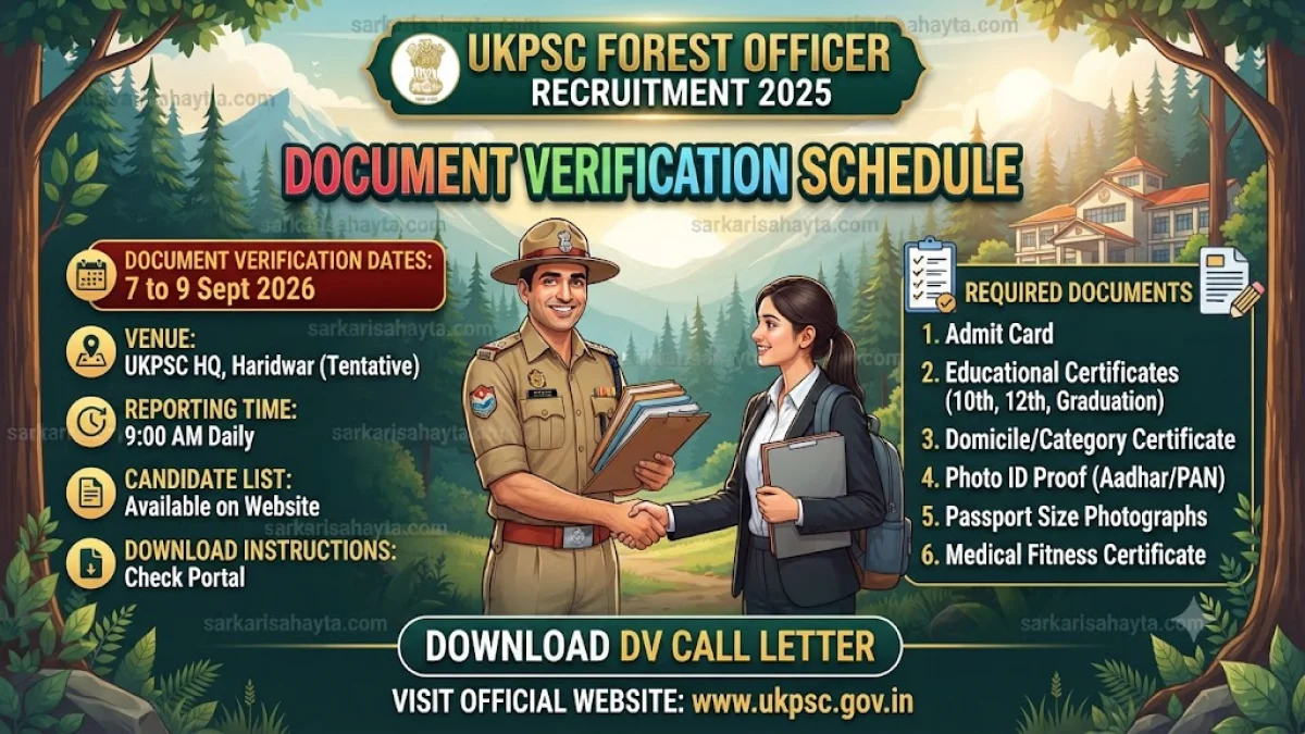 UKPSC Forest Officer Recruitment 2025 – Document Verification from 7 to 9 Sept 2026