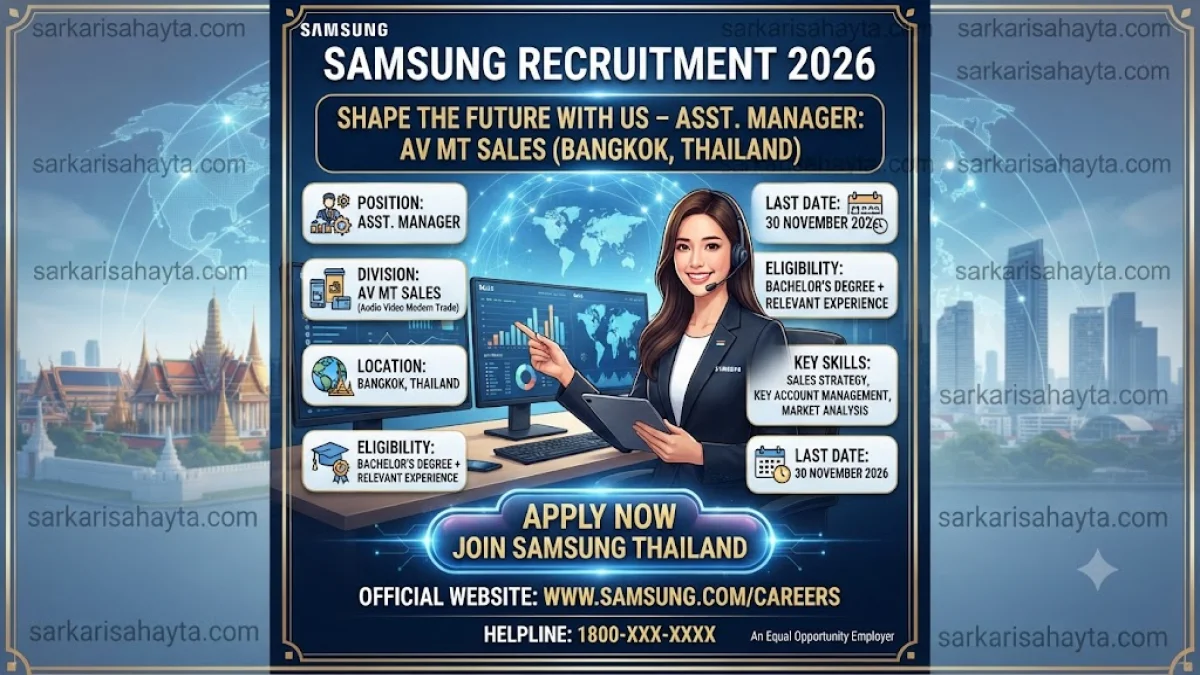 Samsung Assistant Manager Recruitment 2026 – AV MT Sales (Bangkok)