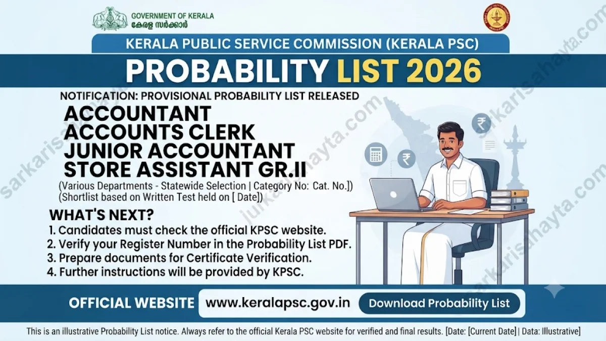 Kerala PSC Probability List 2026 – Accountant, Accounts Clerk, Junior Accountant & Store Assistant Gr.II