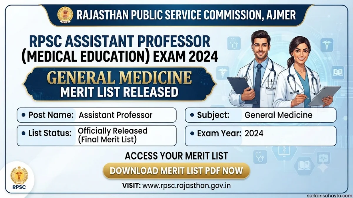 RPSC Assistant Professor (Medical Education) Merit List 2024 – General Medicine Released