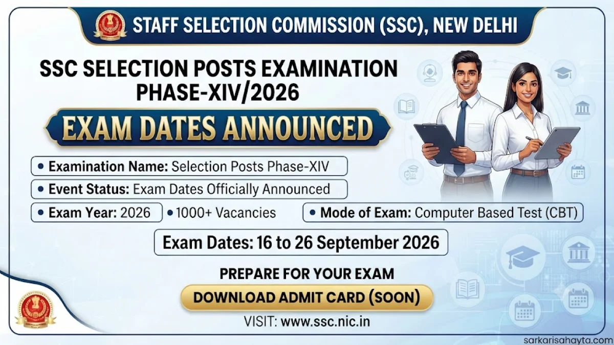 SSC Selection Posts Examination Phase-XIV/2026 – Exam Dates Announced (16 to 26 September 2026)