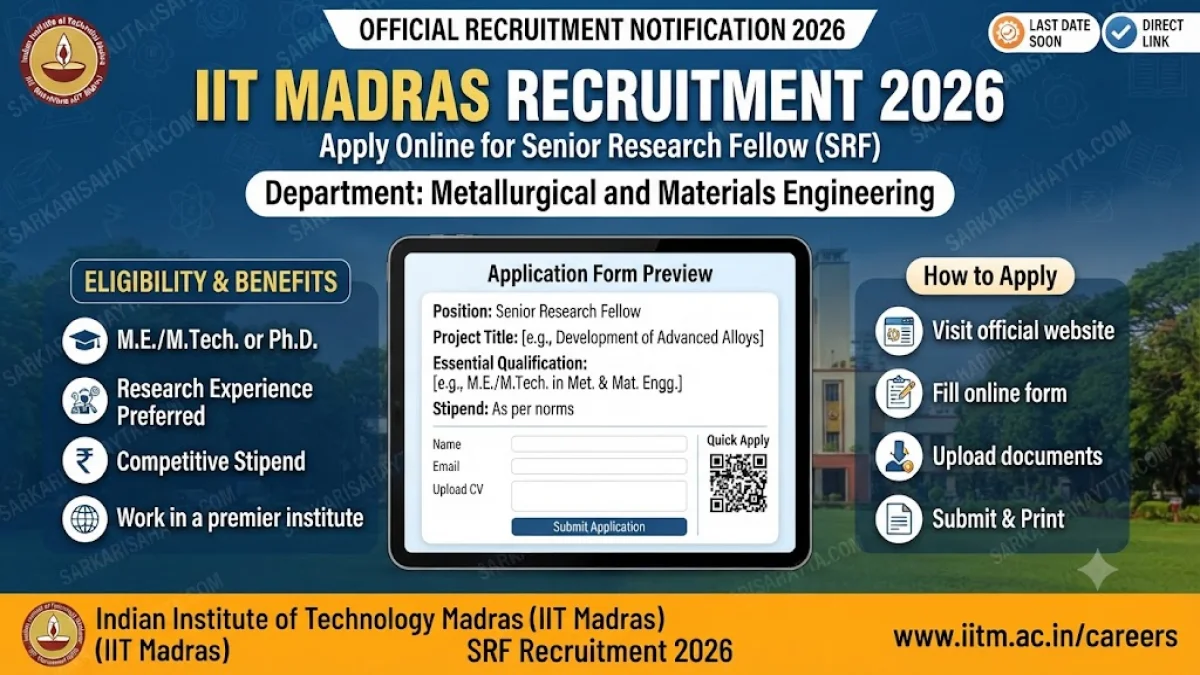 IIT Madras Recruitment 2026 – Apply Online for Senior Research Fellow in Metallurgical and Materials Engineering