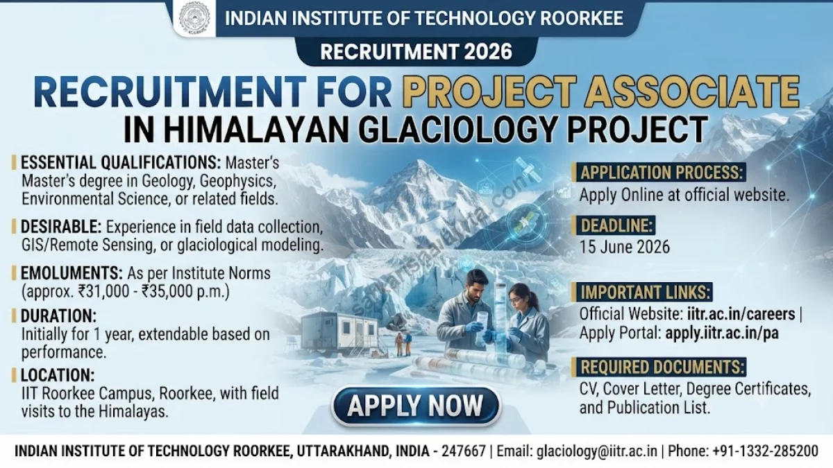 IIT Roorkee Recruitment 2026 – Apply Online for Project Associate in Himalayan Glaciology Project