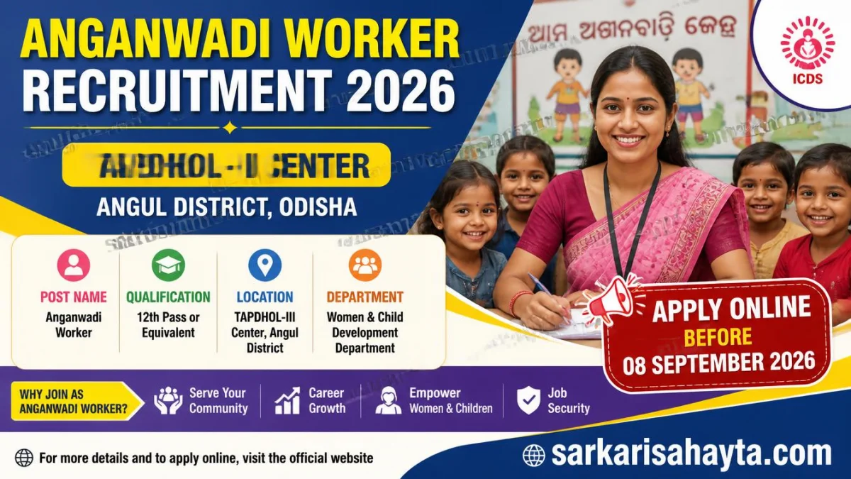 Anganwadi Worker Recruitment 2026 – TAPDHOL‑III Center, Angul District (Apply Online Before 08 September 2026)