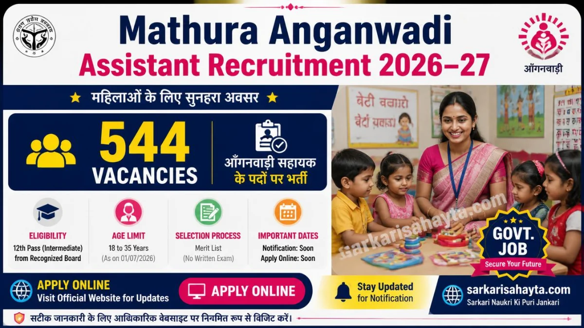 Mathura Anganwadi Assistant Recruitment 2026–27: 544 Vacancies, Eligibility and Online Application Guide