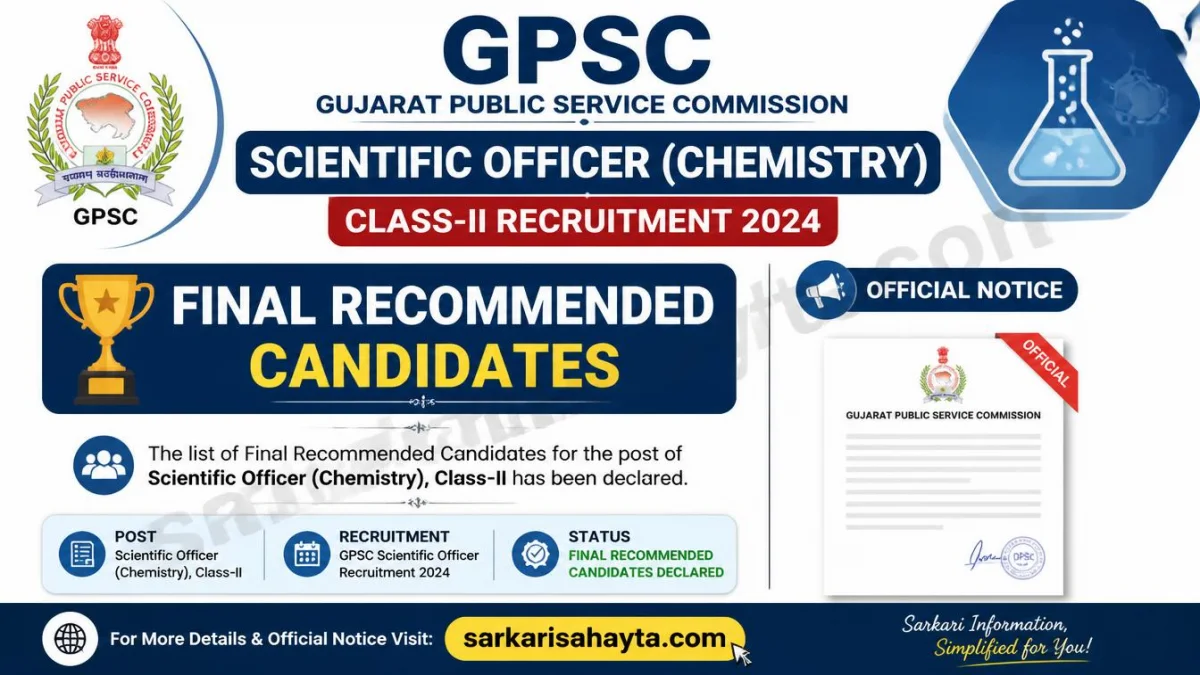 GPSC Scientific Officer (Chemistry) Class-II Recruitment 2024: Final Recommended Candidates and Official Notice