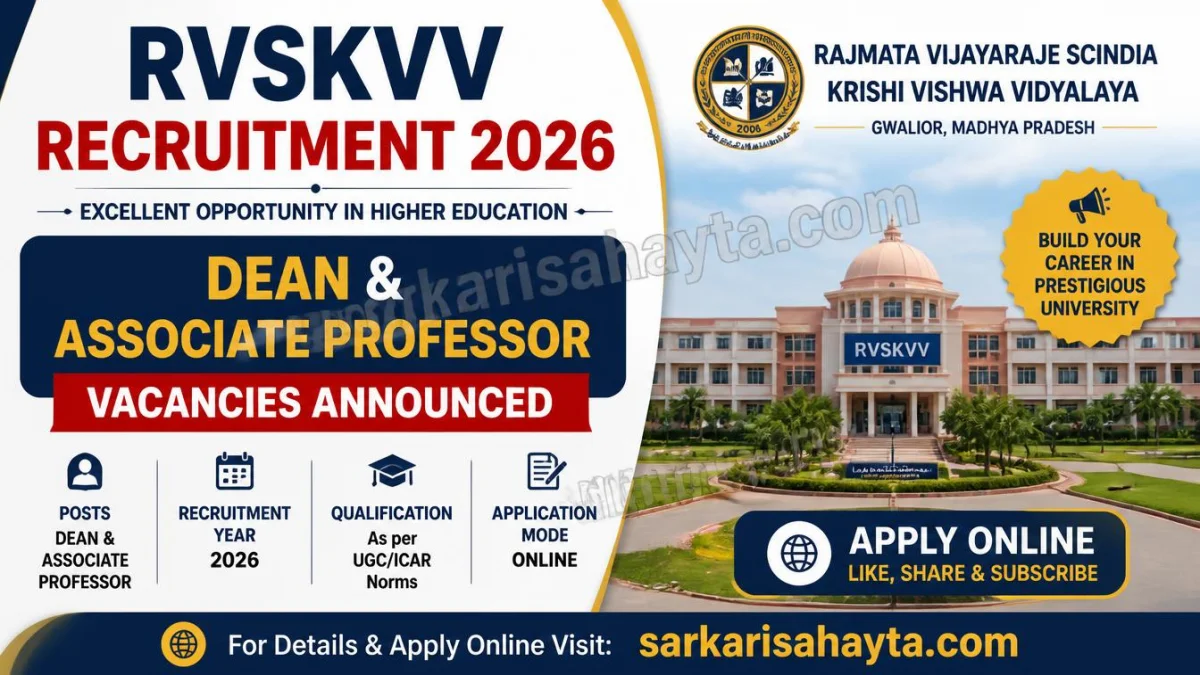 RVSKVV Recruitment 2026: Dean and Associate Professor Vacancies Announced