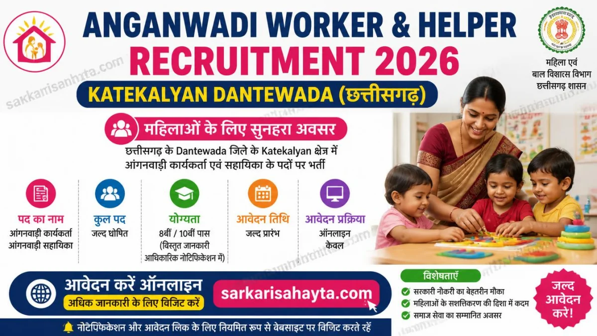 Anganwadi Worker & Helper Recruitment 2026: Katekalyan Dantewada Online Application Details