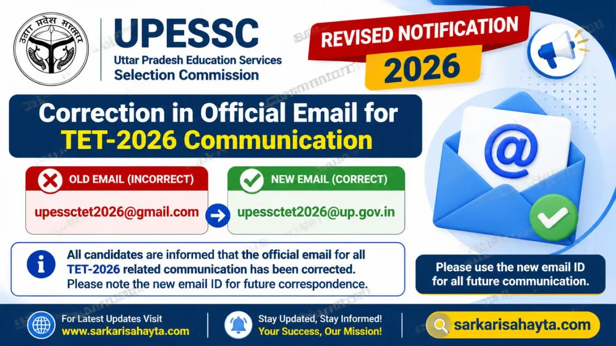 UPESSC Revised Notification 2026: Correction in Official Email for TET‑2026 Communication