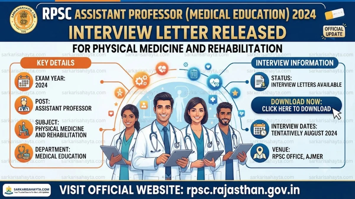 RPSC Assistant Professor (Medical Education) 2024 – Interview Letter Released for Physical Medicine and Rehabilitation