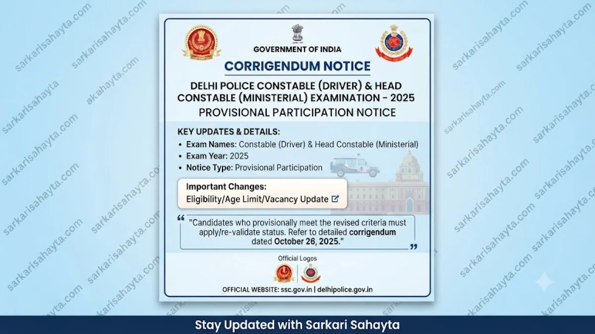 SSC Corrigendum – Delhi Police Constable (Driver) & Head Constable (Ministerial) Exam 2025 Provisional Participation Notice