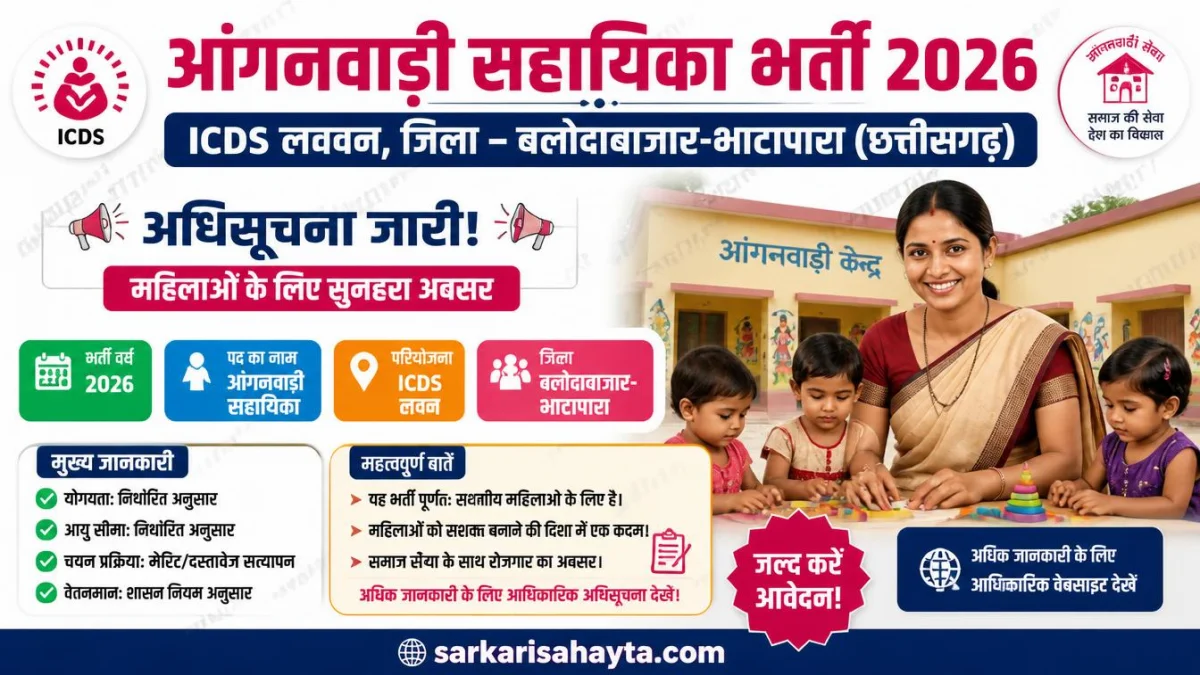 Anganwadi Sahayika Recruitment 2026 – ICDS Lawan, Balodabazar-Bhatapara Notification