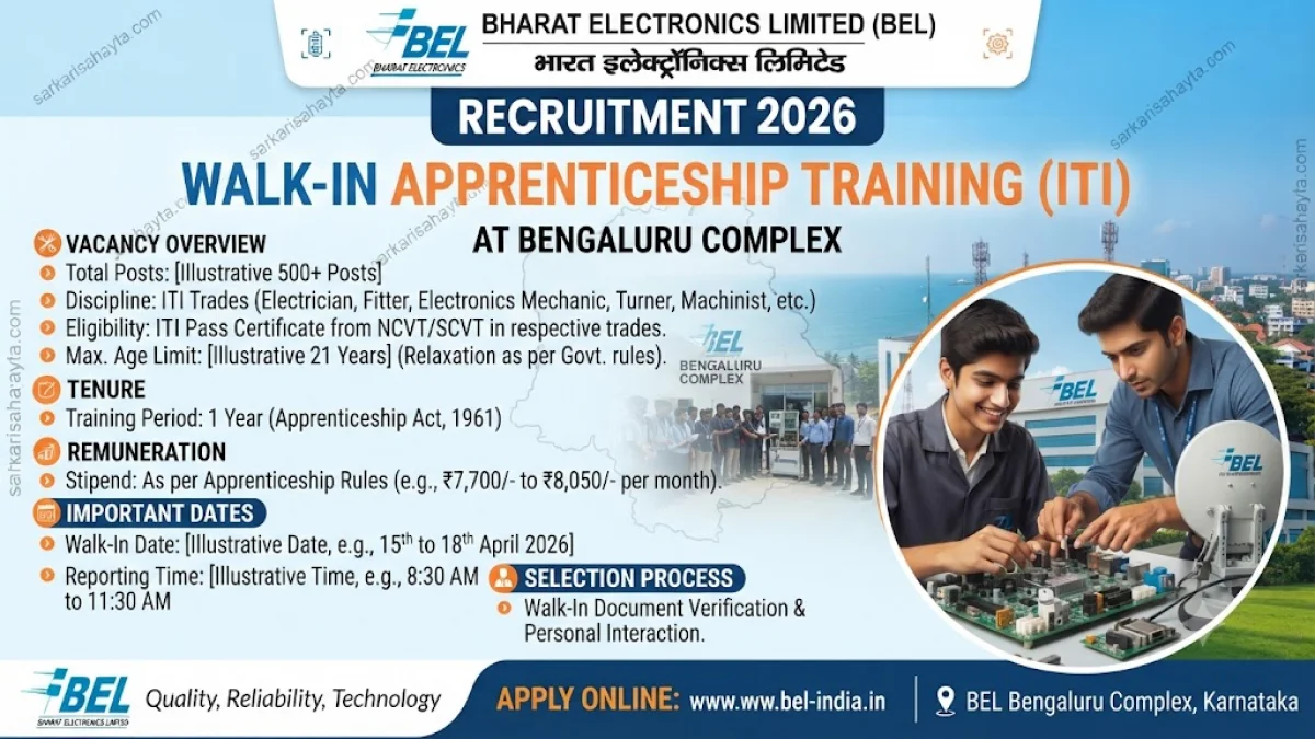 BEL Walk-In Apprenticeship 2026 – ITI Training at Bengaluru Complex
