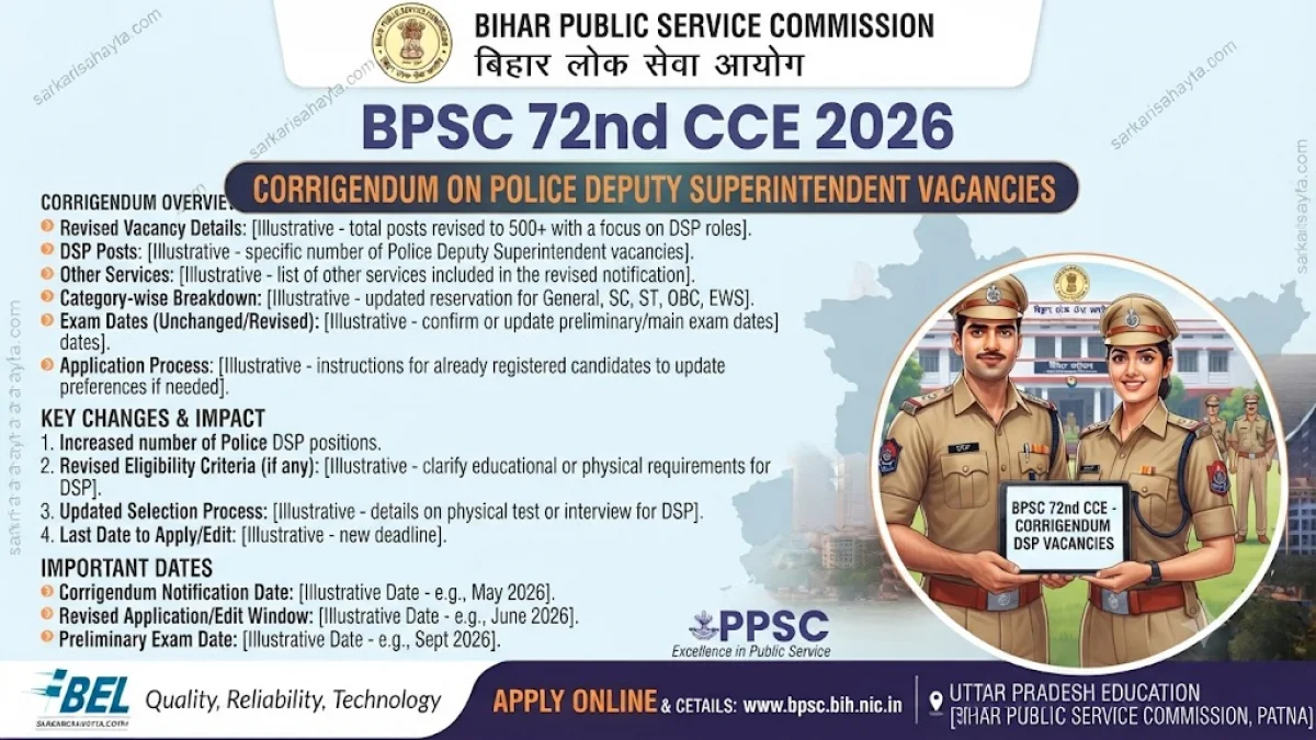 BPSC 72nd CCE 2026 – Corrigendum on Police Deputy Superintendent Vacancies