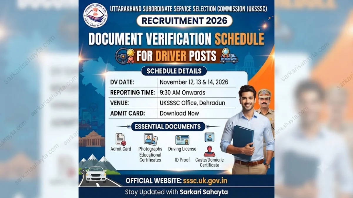 UKSSSC Driver Recruitment 2026 – Document Verification Schedule & Instructions