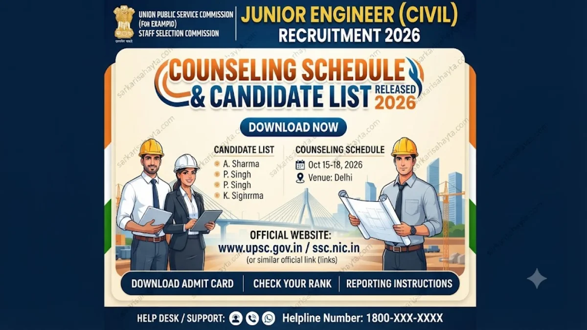 Junior Engineer (Civil) Recruitment 2026 – Counseling Schedule & Candidate List