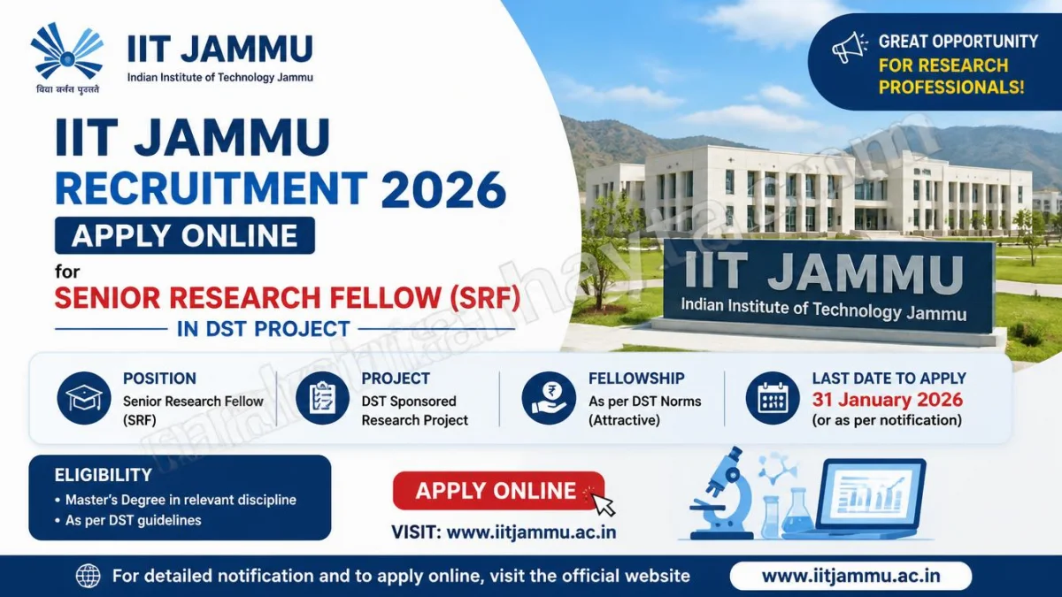 IIT Jammu Recruitment 2026 – Apply Online for Senior Research Fellow (SRF) in DST Project