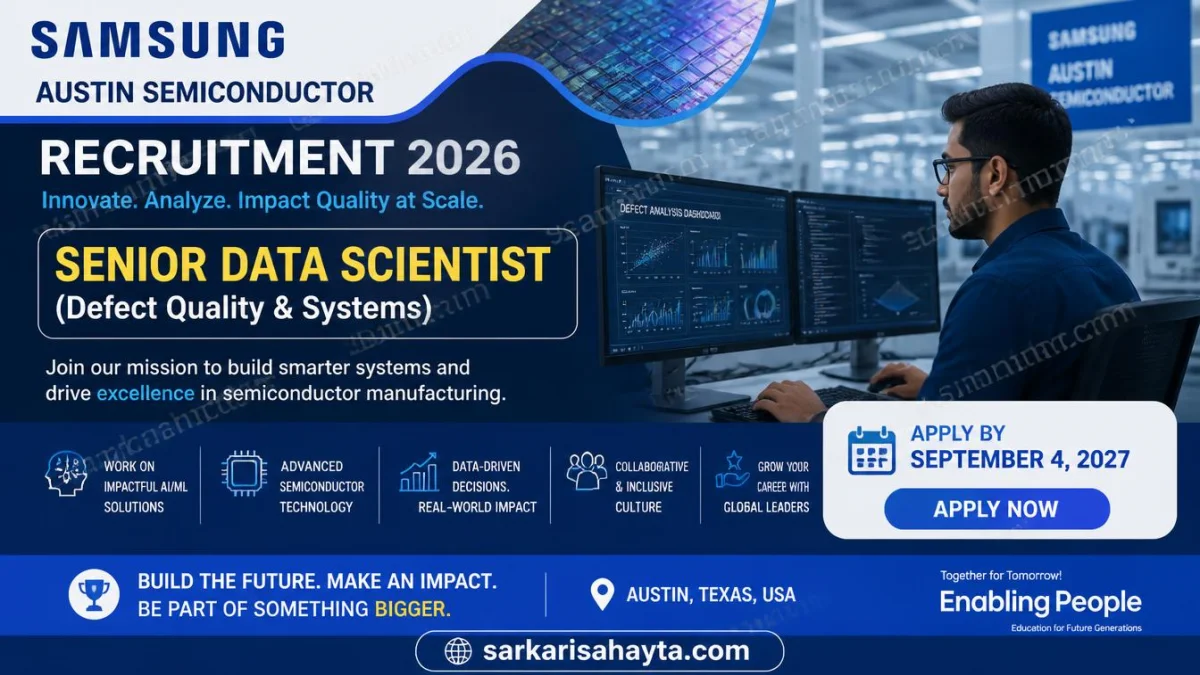 Samsung Austin Semiconductor Recruitment 2026 – Senior Data Scientist (Defect Quality & Systems) Apply by September 4, 2027