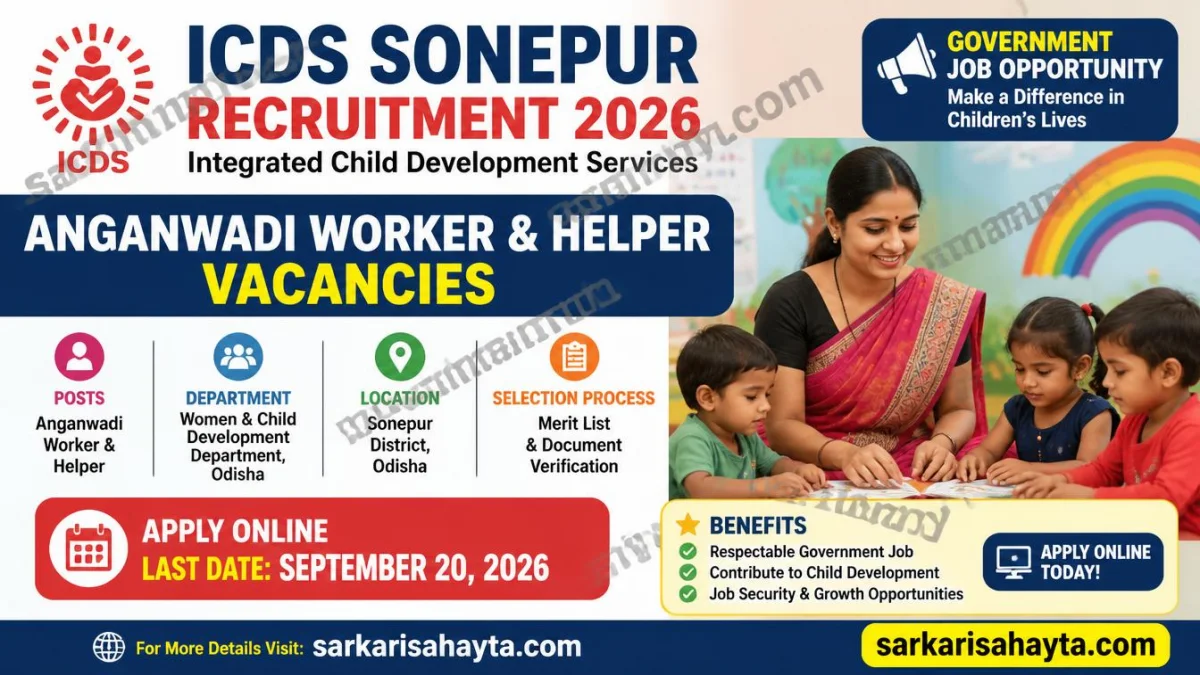 ICDS Sonepur Recruitment 2026 – Anganwadi Worker & Helper Vacancies (Apply Online by September 20, 2026)