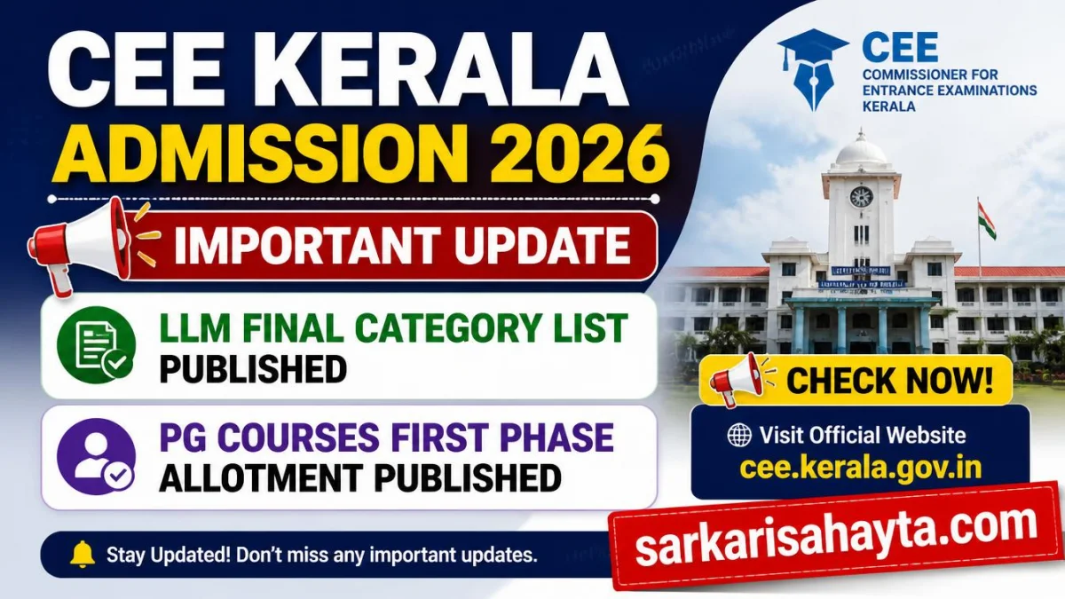 CEE Kerala Admission 2026 – LLM Final Category List & PG Courses First Phase Allotment Published