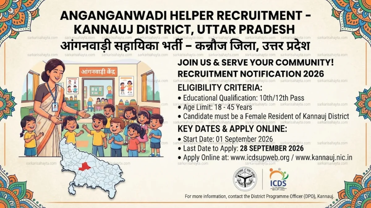 📢 Anganwadi Helper Recruitment – Integrated Child Development Projects in Kannauj District, Uttar Pradesh (Apply Online by 28 September 2026)