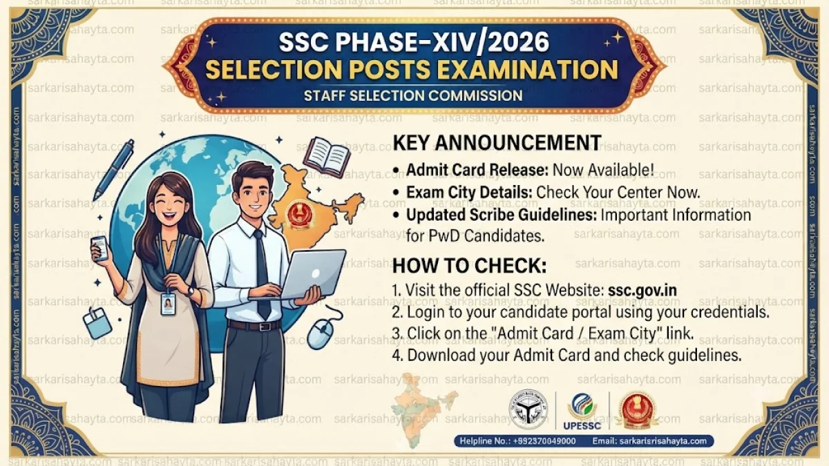 📢 SSC Phase-XIV/2026 Selection Posts Examination – Admit Card Release, Exam City Details & Updated Scribe Guidelines