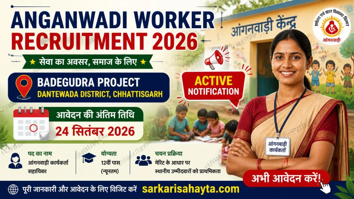 Anganwadi Worker Recruitment 2026 – Active Notification for Badegudra Project, Dantewada District (Apply by 24 September 2026)