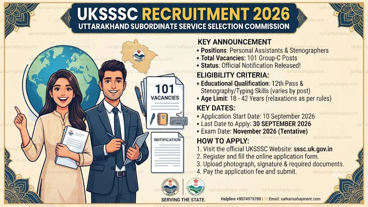 📢 UKSSSC Recruitment 2026 – 101 Group-C Vacancies for Personal Assistants & Stenographers