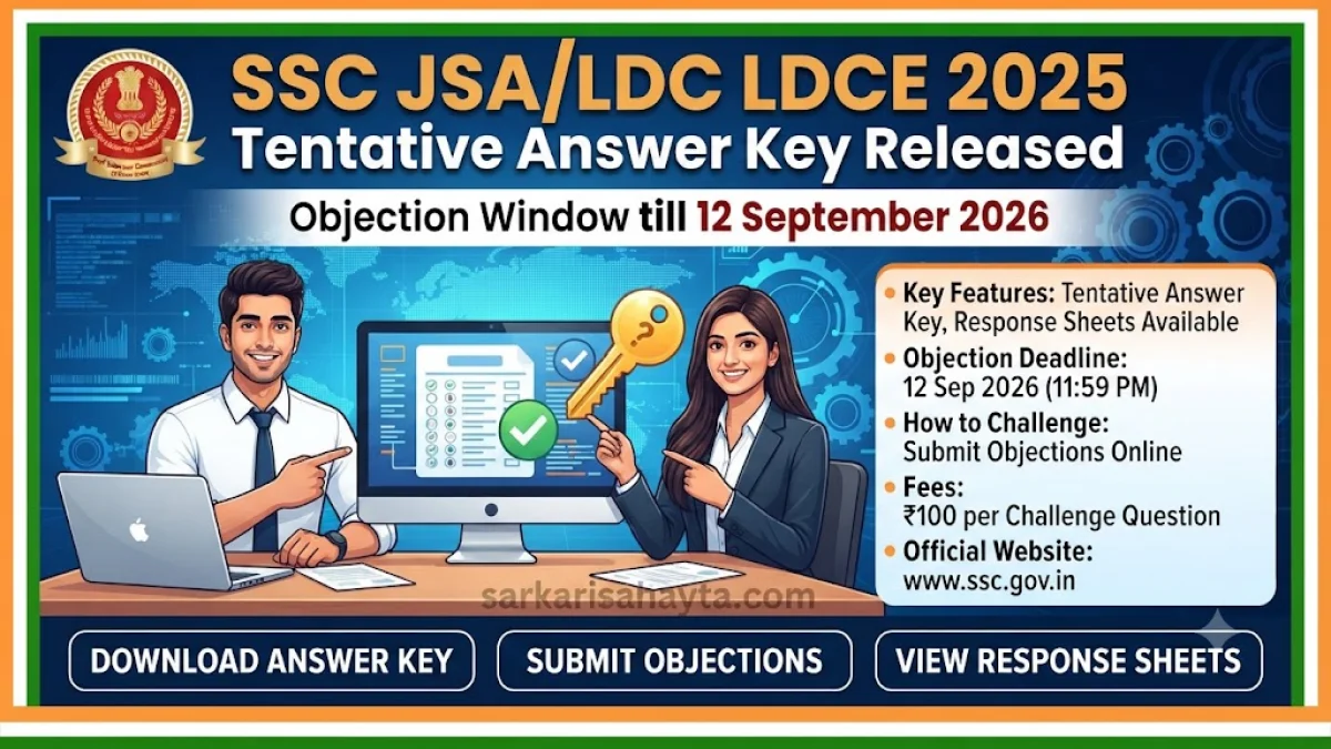 SSC JSA/LDC LDCE 2025 Tentative Answer Key Released – Objection Window till 12 September 2026