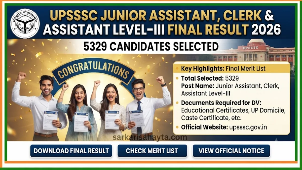 UPSSSC Junior Assistant, Clerk & Assistant Level-III Final Result 2026 – 5329 Candidates Selected