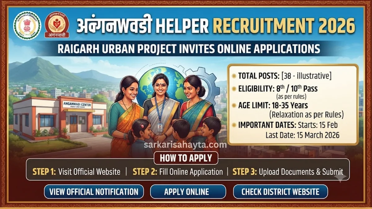 Anganwadi Helper Recruitment 2026 – Raigarh Urban Project Invites Online Applications
