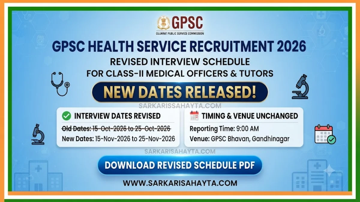 GPSC Health Service Recruitment 2026 – Revised Interview Schedule for Class-II Medical Officers & Tutors