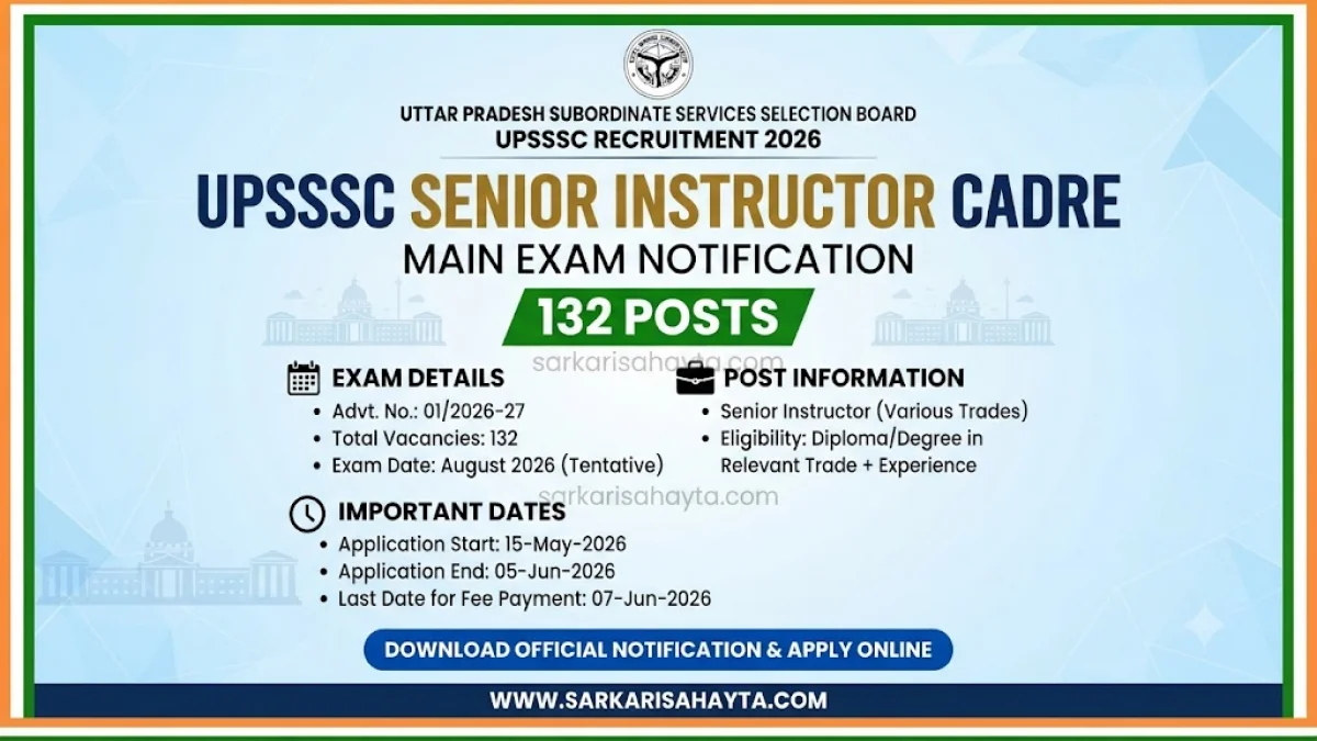 UPSSSC Recruitment 2026 – Senior Instructor Cadre (132 Posts) Main Exam Notification