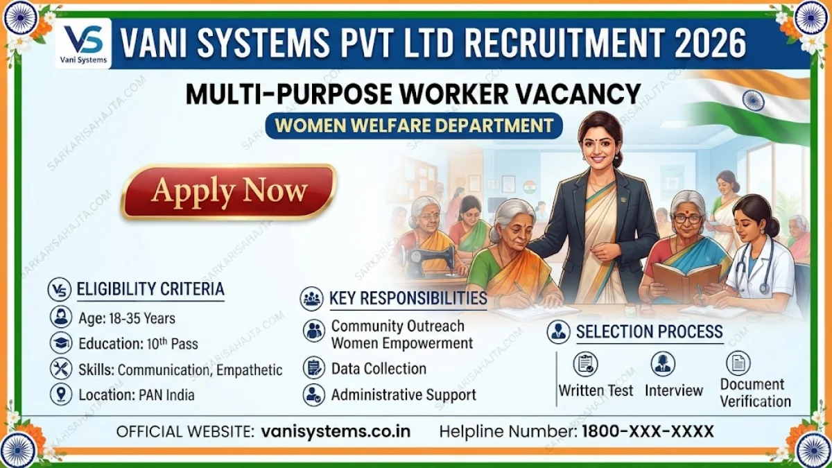 📢 Vani Systems Pvt Ltd Recruitment 2026 – Multi‑Purpose Worker Vacancy (Women Welfare Department)