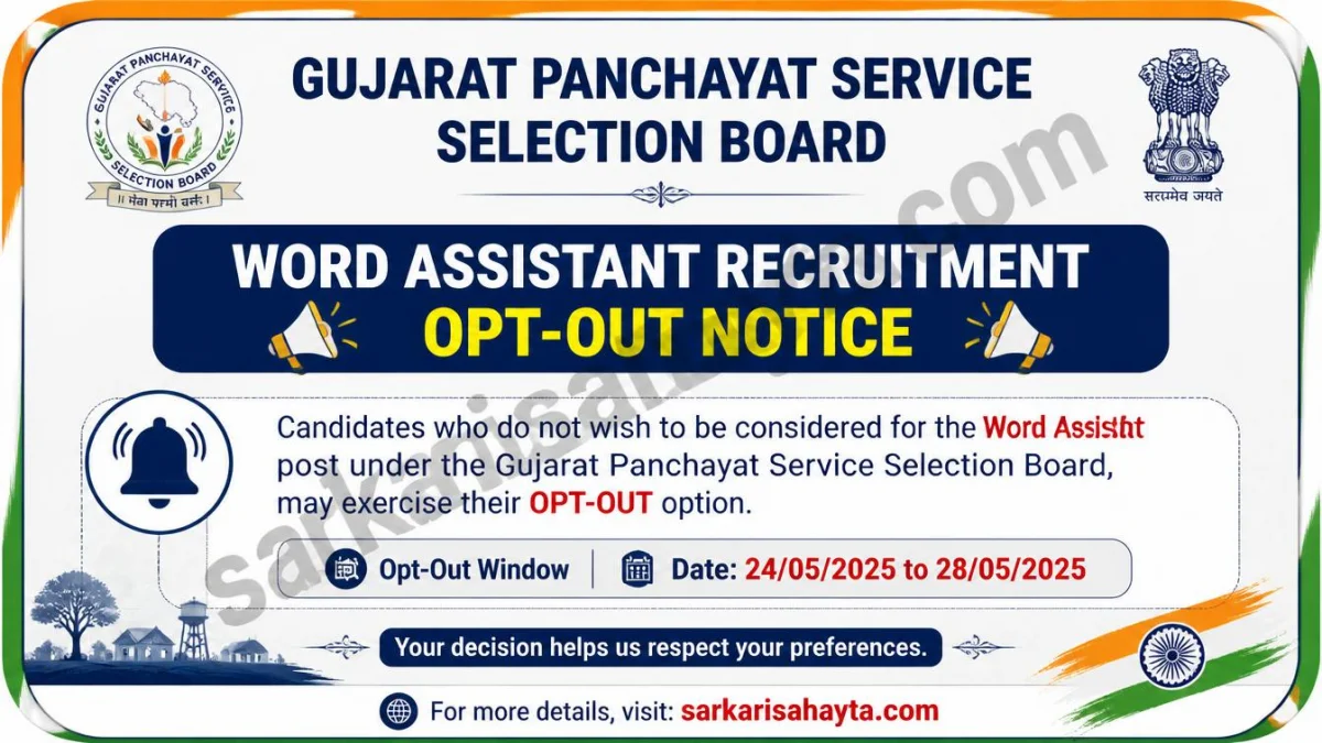 Gujarat Panchayat Service Selection Board – Word Assistant Recruitment Opt-Out Notice