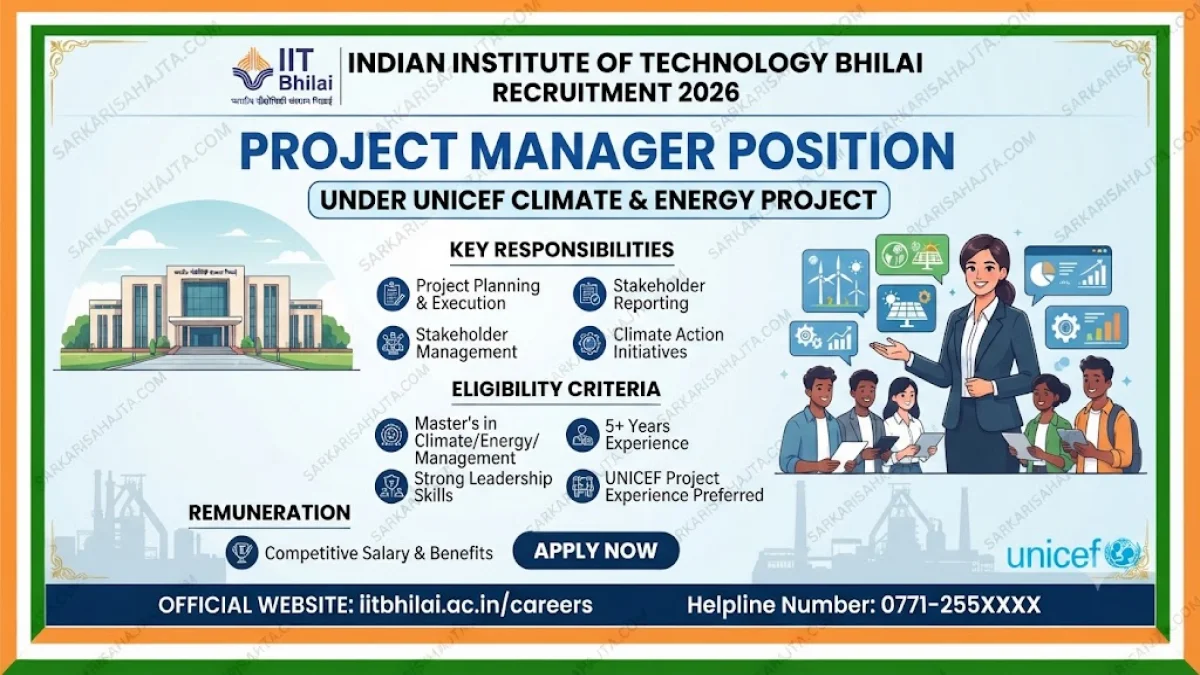 IIT Bhilai Recruitment 2026 – Project Manager Position under UNICEF Climate & Energy Project