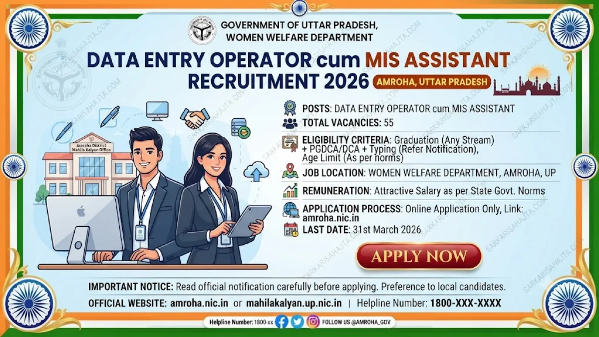 Data Entry Operator cum MIS Assistant Recruitment 2026 – Women Welfare Department (Amroha, Uttar Pradesh)
