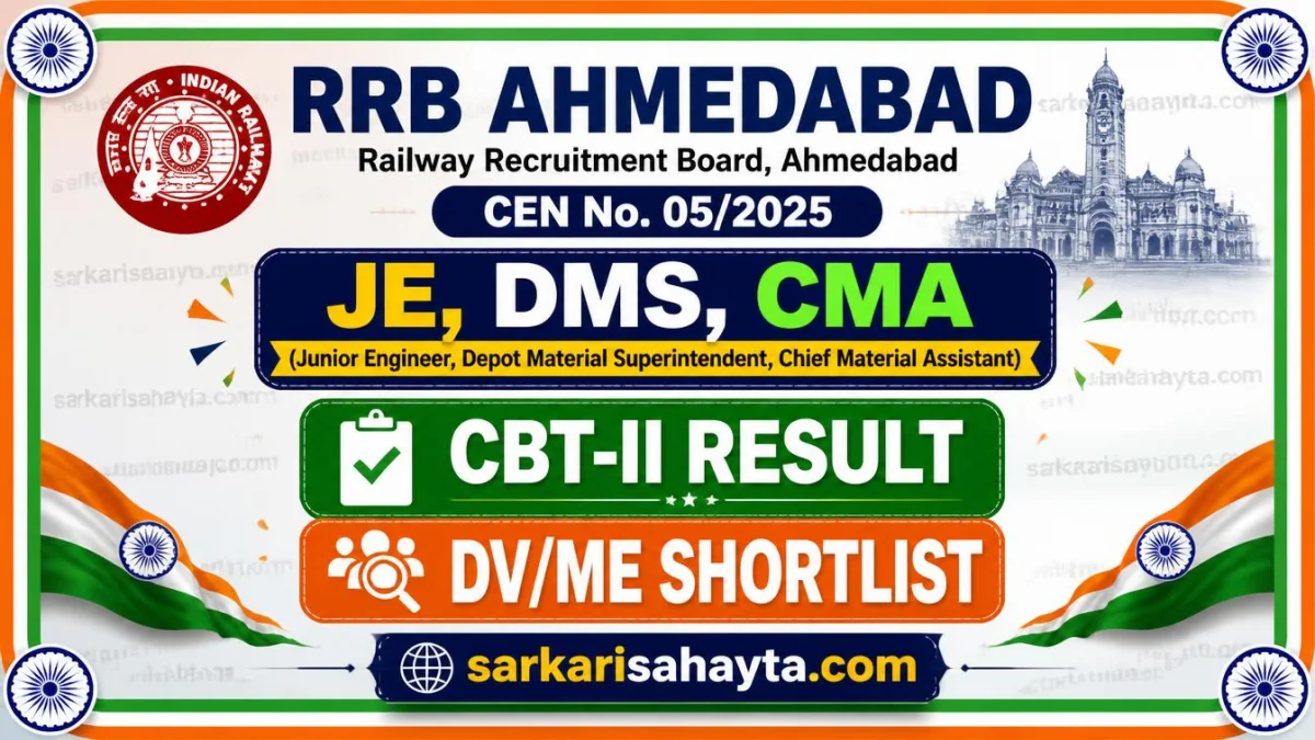 RRB Ahmedabad CEN No. 05/2025 – JE, DMS, CMA CBT-II Result and DV/ME Shortlist