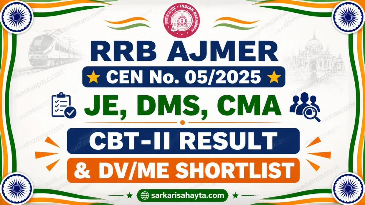 RRB Ajmer CEN No. 05/2025 – JE, DMS, CMA CBT-II Result and DV/ME Shortlist
