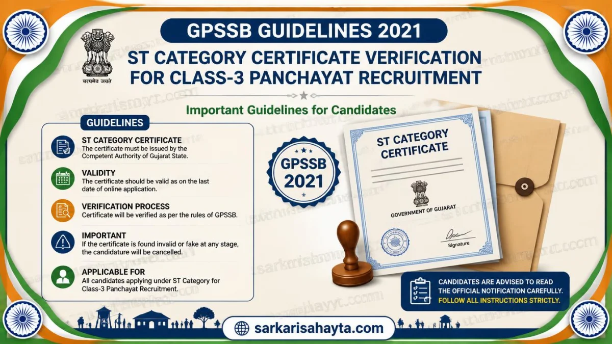GPSSB Guidelines 2021 – ST Category Certificate Verification for Class-3 Panchayat Recruitment