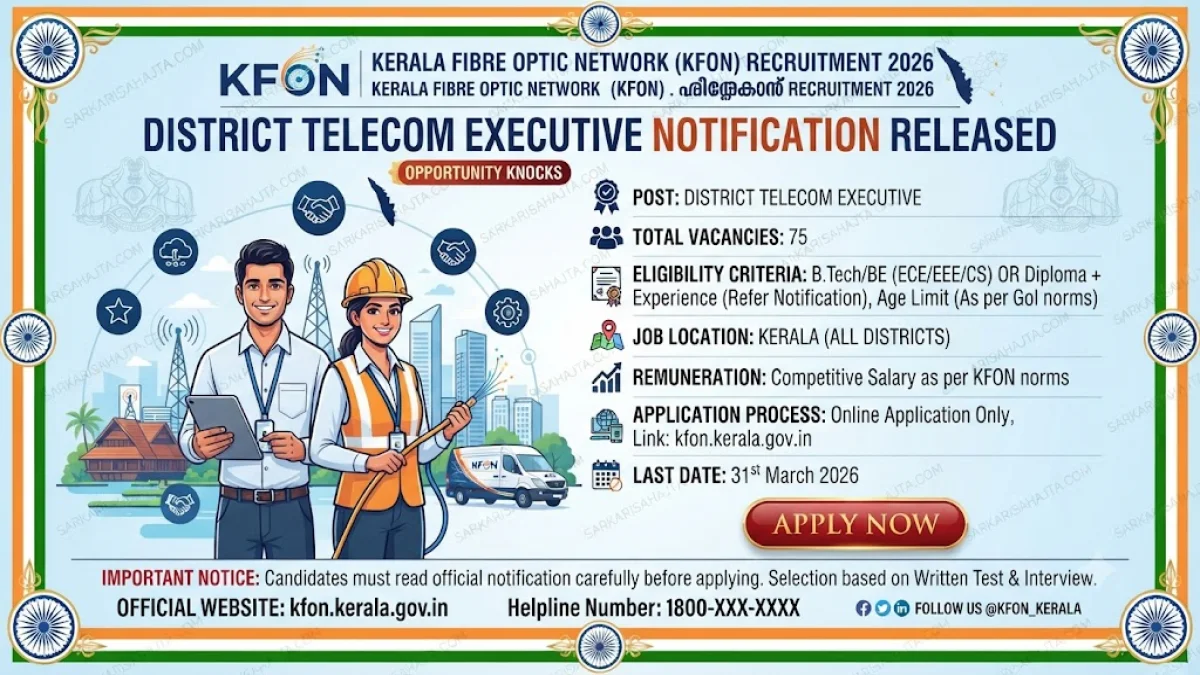🌐 Kerala Fibre Optic Network (KFON) Recruitment 2026 – District Telecom Executive Notification Released