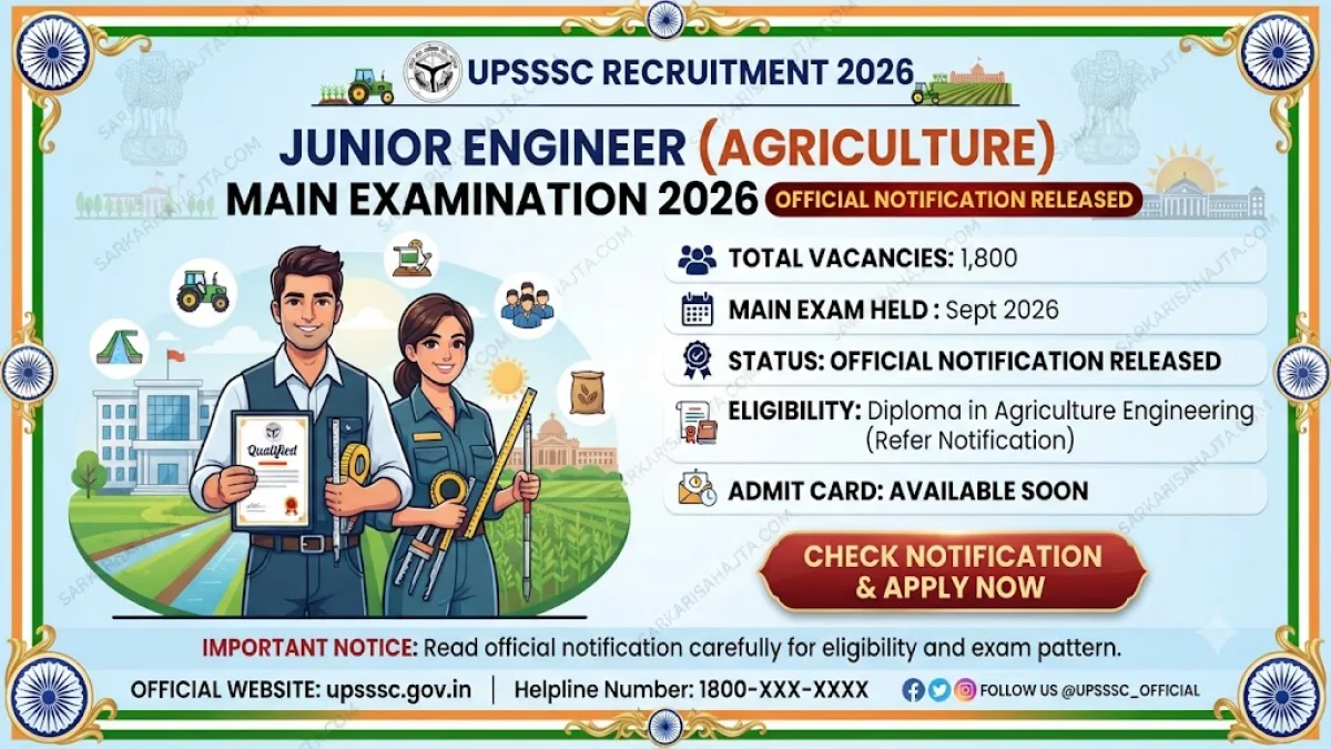 🌱 UPSSSC Junior Engineer (Agriculture) Main Examination 2026 – Official Notification Released