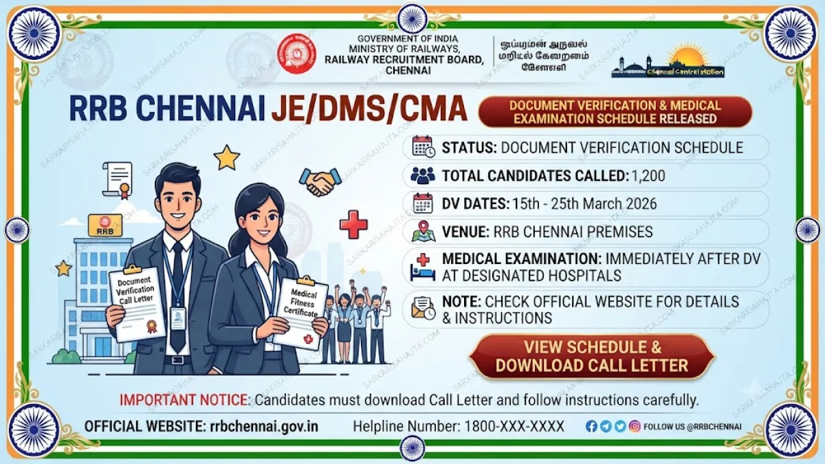 🚆 RRB Chennai JE/DMS/CMA Recruitment 2026 – Document Verification and Medical Examination Schedule Released