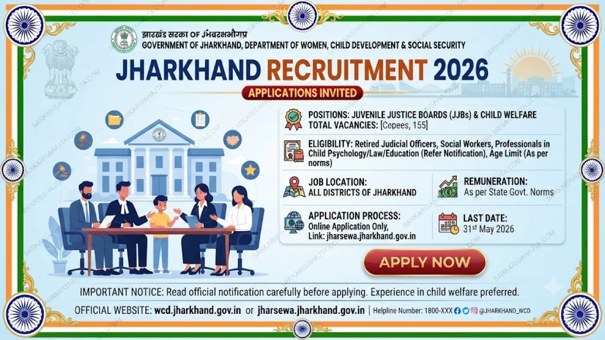 👶 Jharkhand Recruitment 2026 – Applications Invited for Juvenile Justice Boards (JJBs) and Child Welfare Committees (CWCs)
